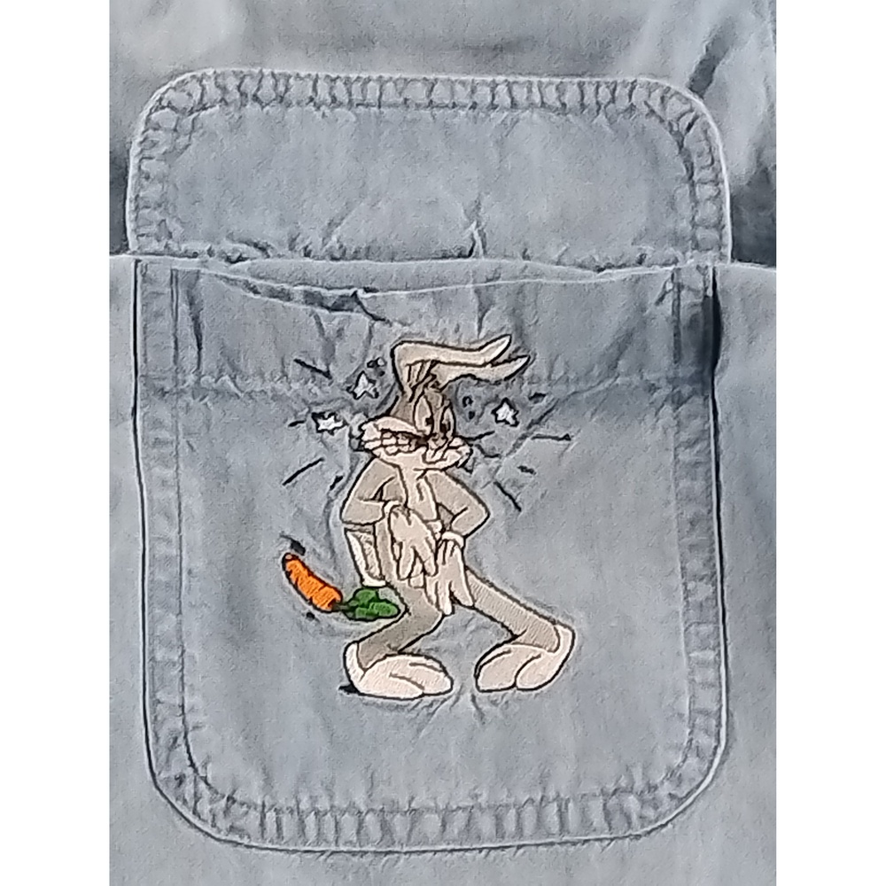 Warner Bros Looney Tunes Denim Shirt XS Bugs Taz Embroidered 90s Streetwear Y2K - Picture 4 of 7